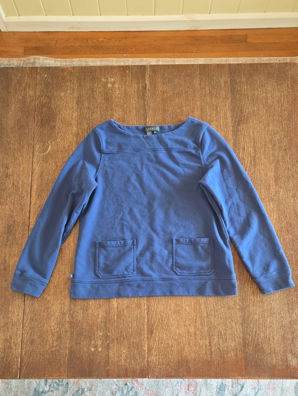 Lauren Ralph Lauren Blue Long-Sleeve Pocket Sweatshirt, Women's Size L
